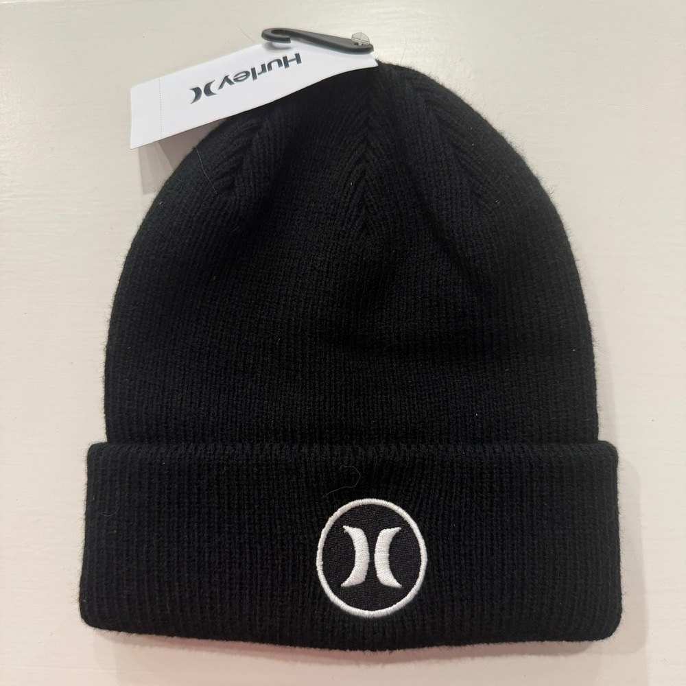 Hurley Original‎ Icon Beanie Black Cuffed Knit Hat HNCW0009 One Size NEW